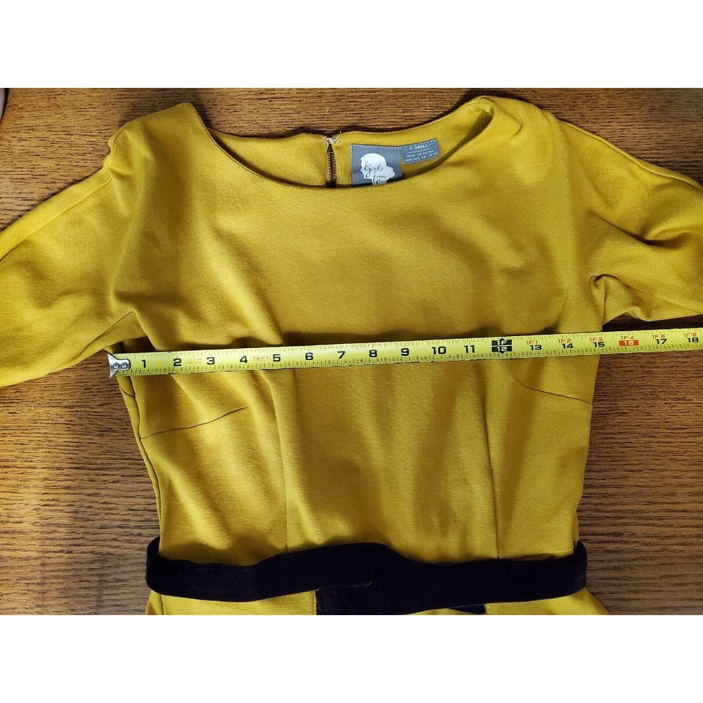 Girls From Savoy XS Mustard Yellow Velvet Belt Ponte Knit Dress Anthropologie - Picture 7 of 10